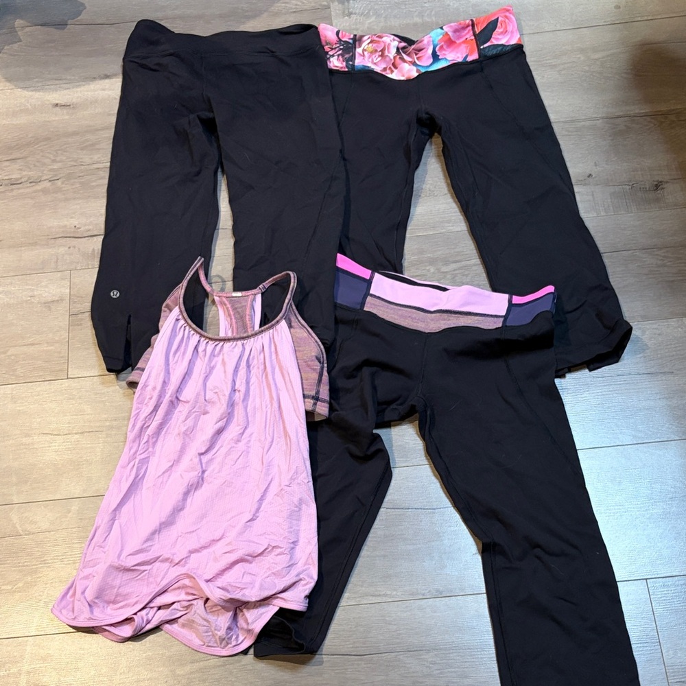 lululemon athletica Women's Black Yoga Leggings & Pink Tank Set